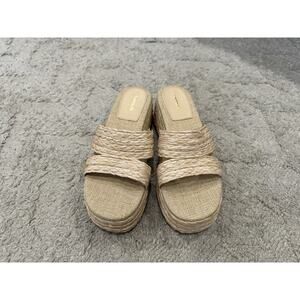 Larroude Ash Espadrille Wedge Sandal Platform Slip On Natural Raffia Sz 8